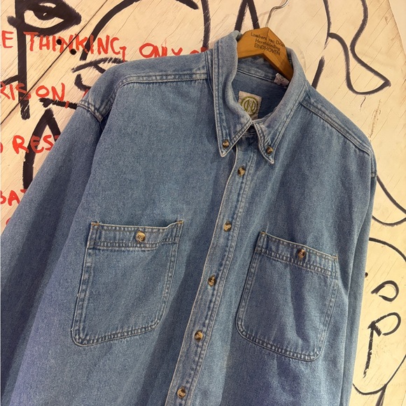 Vintage 90s R&R Heavy Weight Denim Chambray Button Down Shirt - Picture 3 of 6